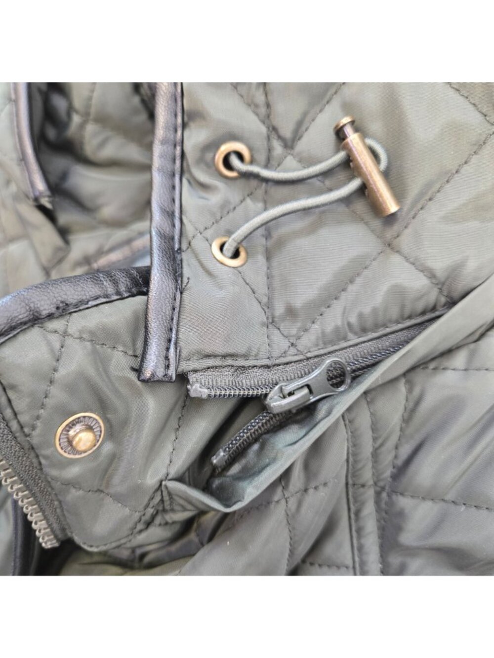 Lauren Ralph Lauren Black Label Quilted Vegan Leather Trim Hooded Coat Size Smal - Picture 9 of 10